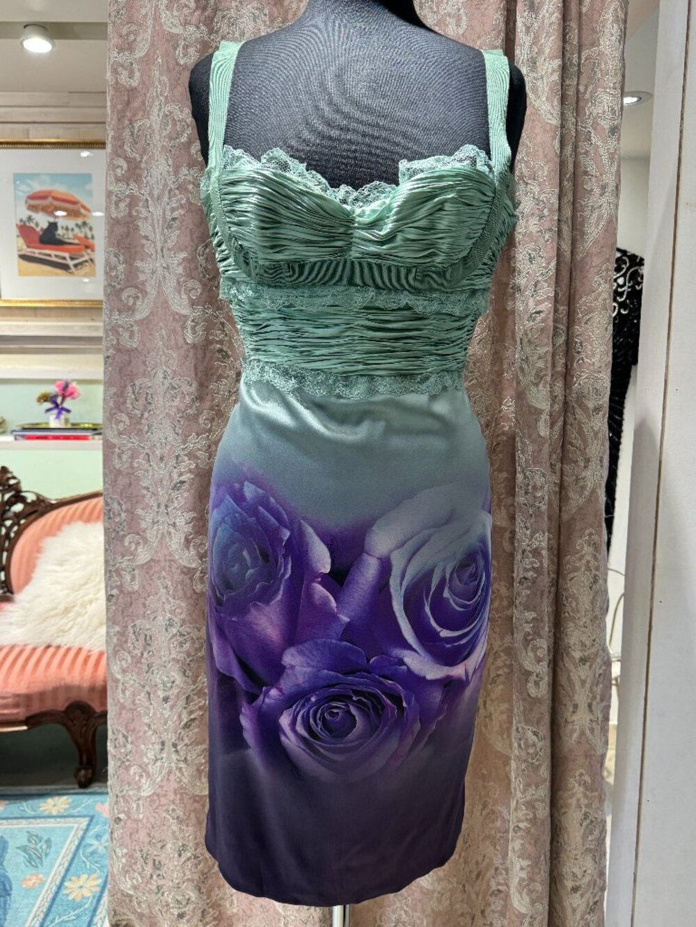 Vintage Roberto Cavalli Silk Rose Floral Bustier Dress